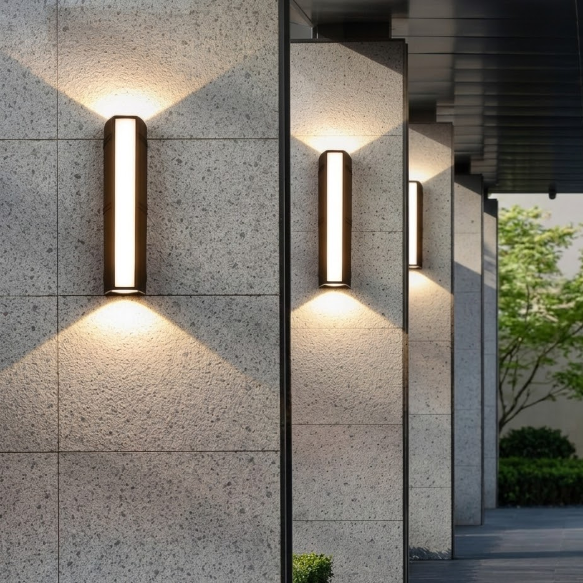 Black Rectangular LED Wall Sconce — Up Down Vertical Exterior Lighting