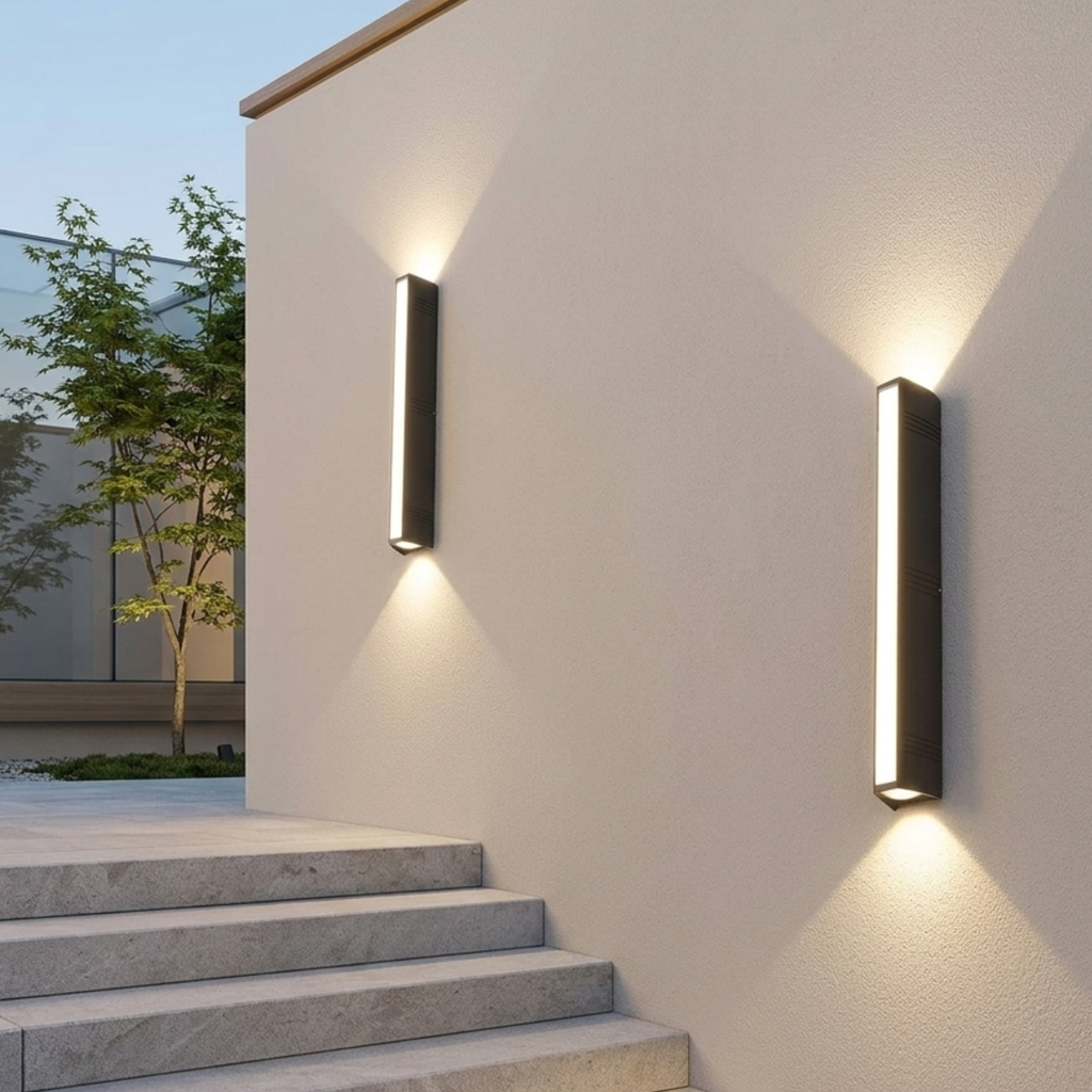 Black Rectangular LED Wall Sconce — Up Down Vertical Exterior Lighting