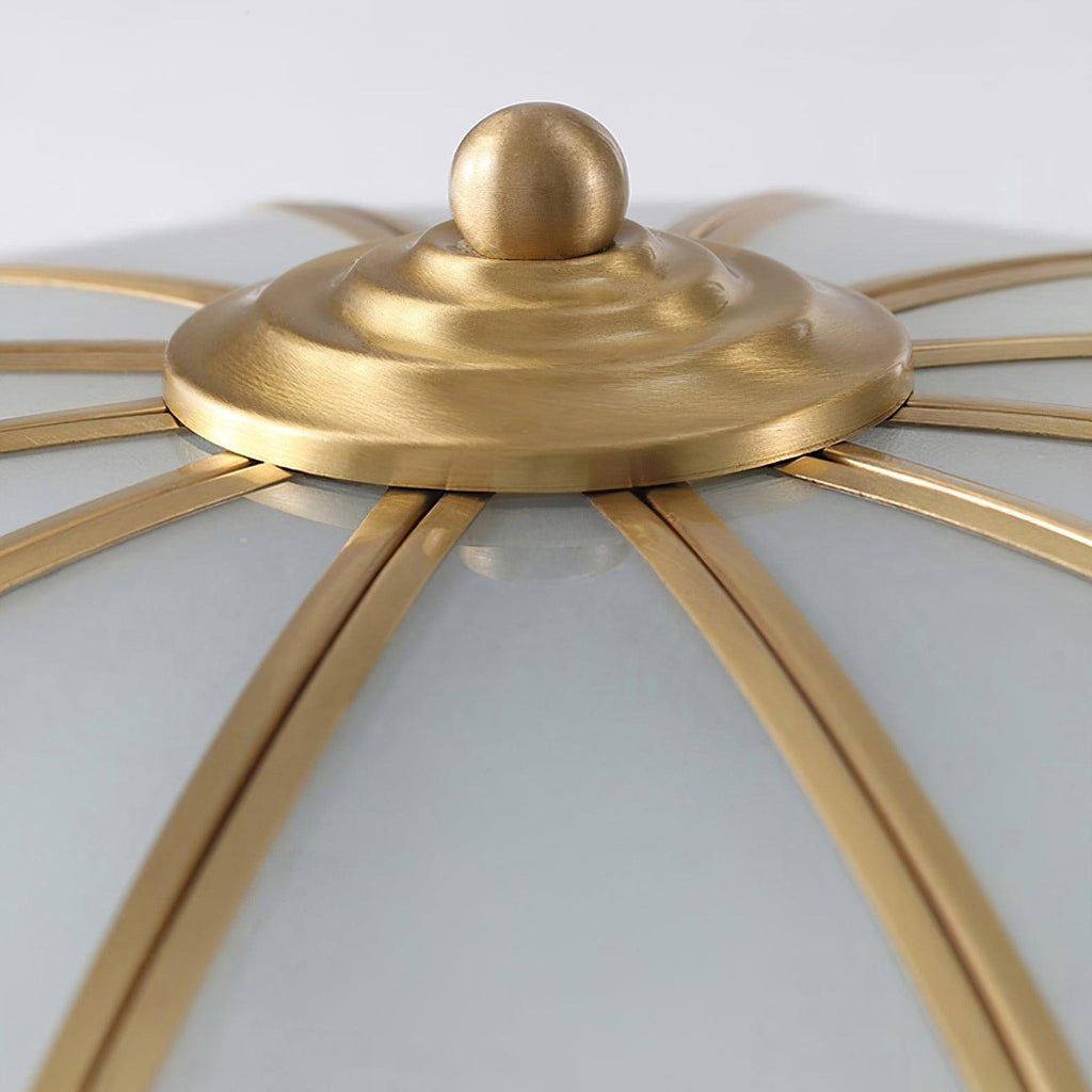 Plafoniera a filo soffitto — design floreale in ottone, vetro satinato smerlato