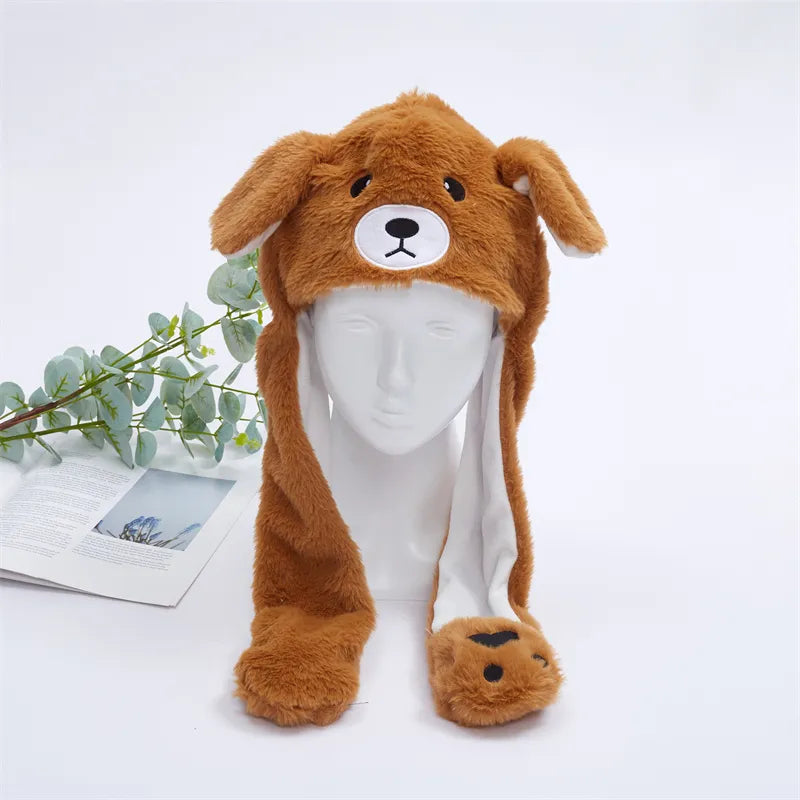 Interactive Plush Hat with Pop-Up Ears and Squeeze Paws