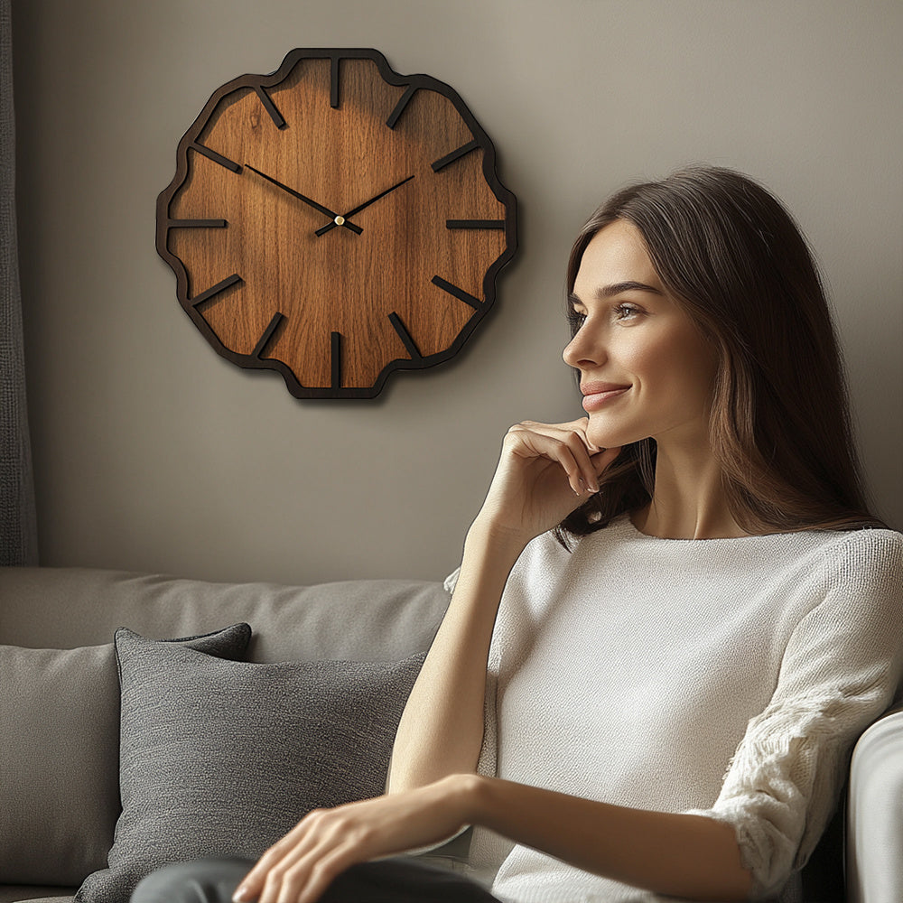 Decorative Wooden Wall Clock in Unique Irregular Form, Battery Operated - Euroselle