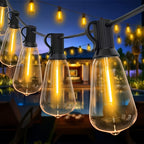 100FT Solar String Lights Outdoor Commercial Grade LED with Dimmable Yellow ST38 Bulbs - Euroselle