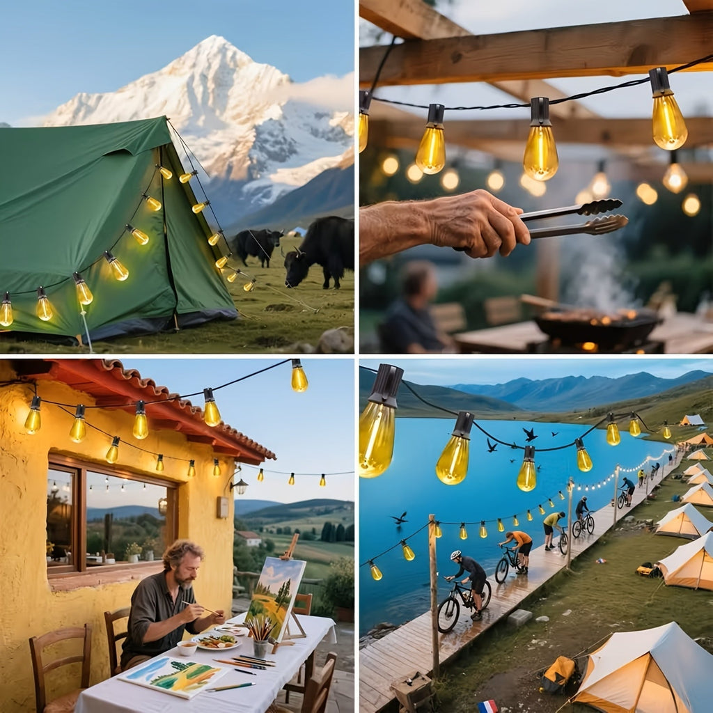 100FT Solar String Lights Outdoor Commercial Grade LED with Dimmable Yellow ST38 Bulbs - Euroselle