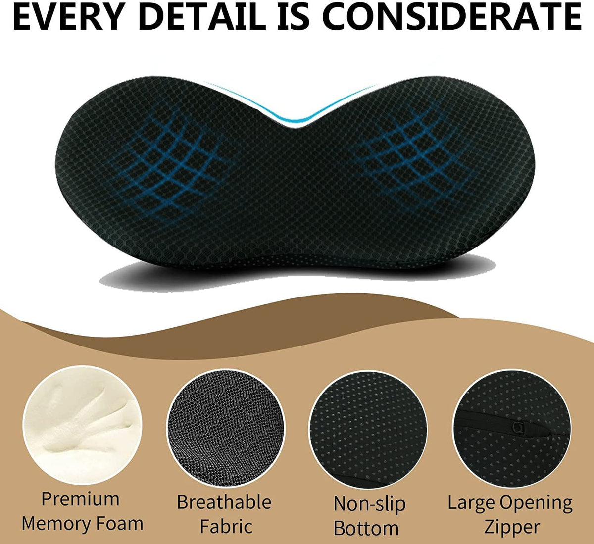Memory Foam Driver Booster Seat Pad — 3.5-Inch Lift, Lumbar Support
