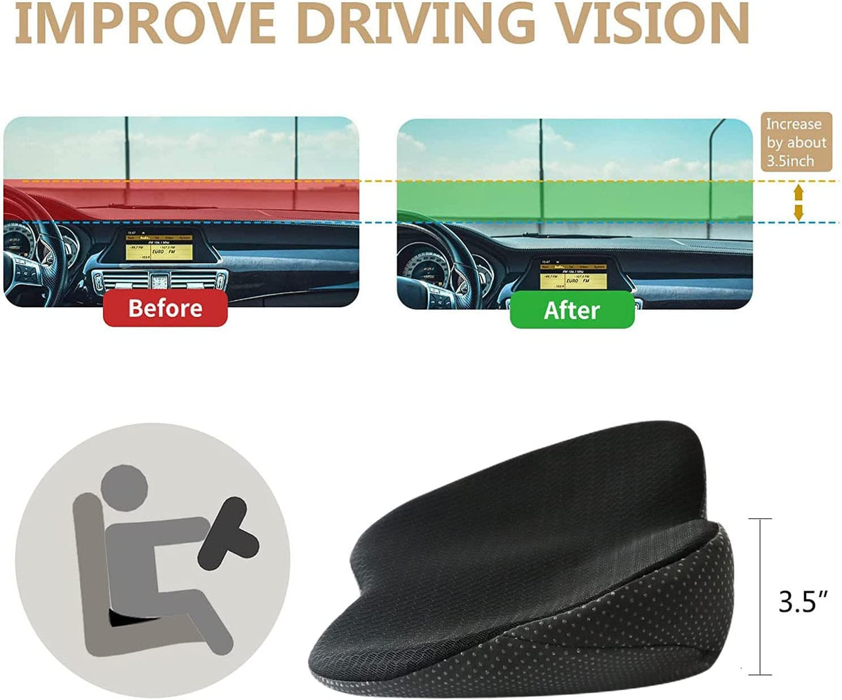 Memory Foam Driver Booster Seat Pad — 3.5-Inch Lift, Lumbar Support