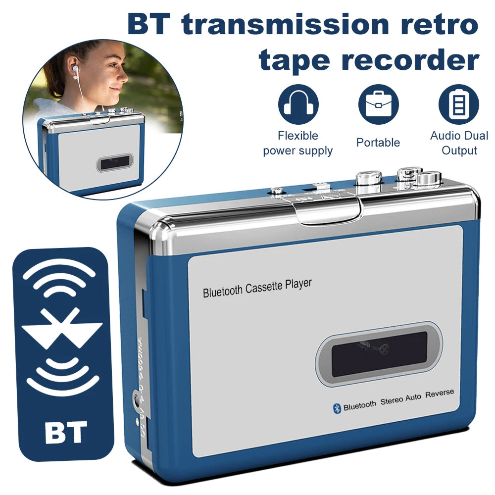 Portable Bluetooth Cassette Player — Auto-Reverse Tape Deck