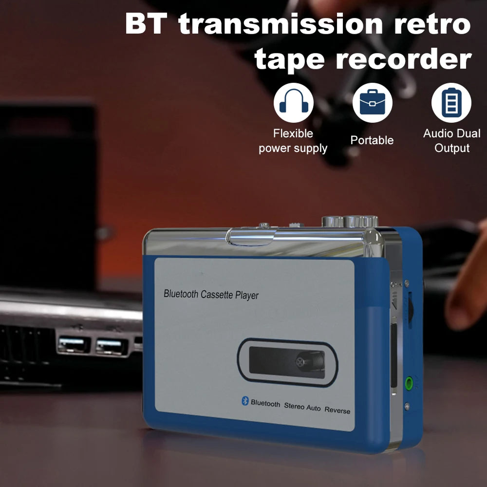 Portable Bluetooth Cassette Player — Auto-Reverse Tape Deck
