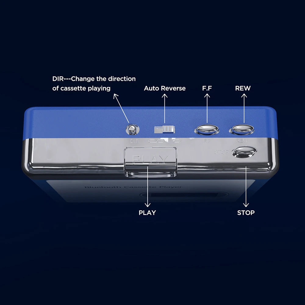 Portable Bluetooth Cassette Player — Auto-Reverse Tape Deck