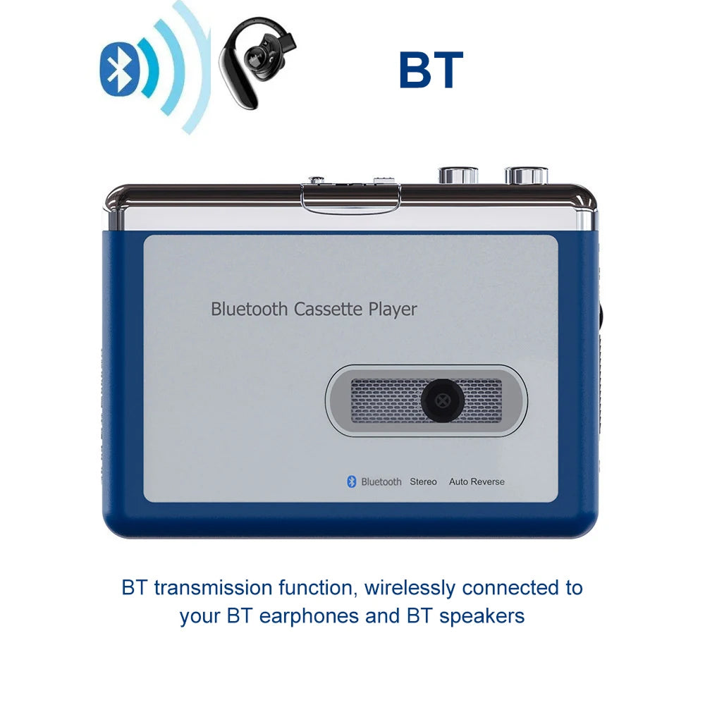 Portable Bluetooth Cassette Player — Auto-Reverse Tape Deck
