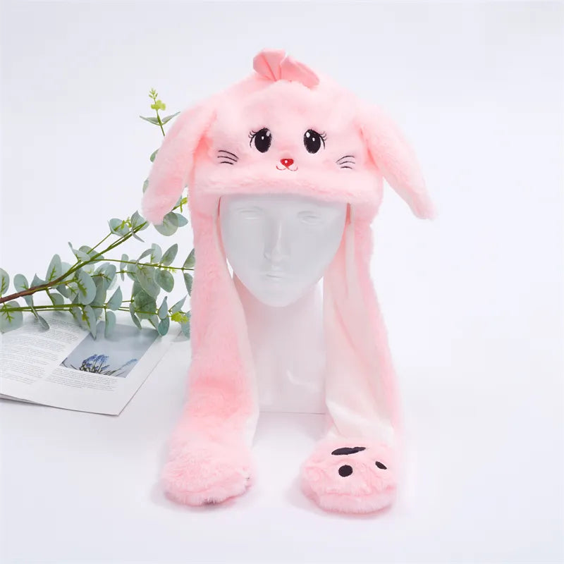 Interactive Plush Hat with Pop-Up Ears and Squeeze Paws