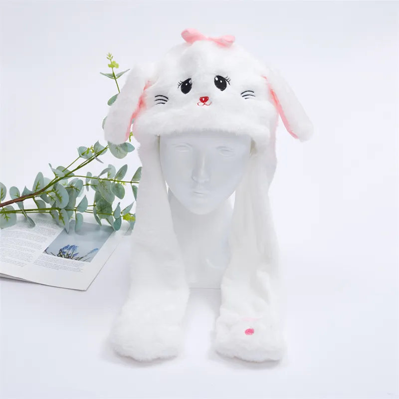 Interactive Plush Hat with Pop-Up Ears and Squeeze Paws