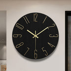 Modern Minimalist Round Wall Clock Rimless Design Black & Gold - Euroselle