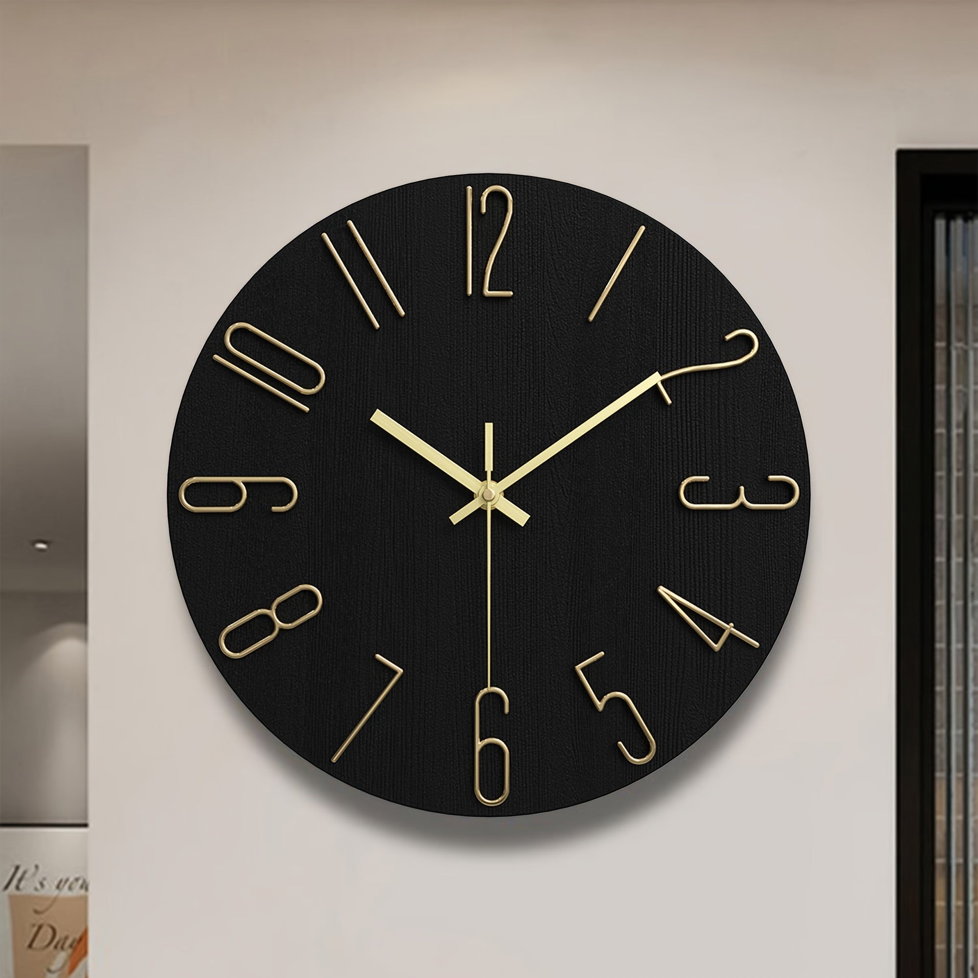 Modern Minimalist Round Wall Clock Rimless Design Black & Gold - Euroselle