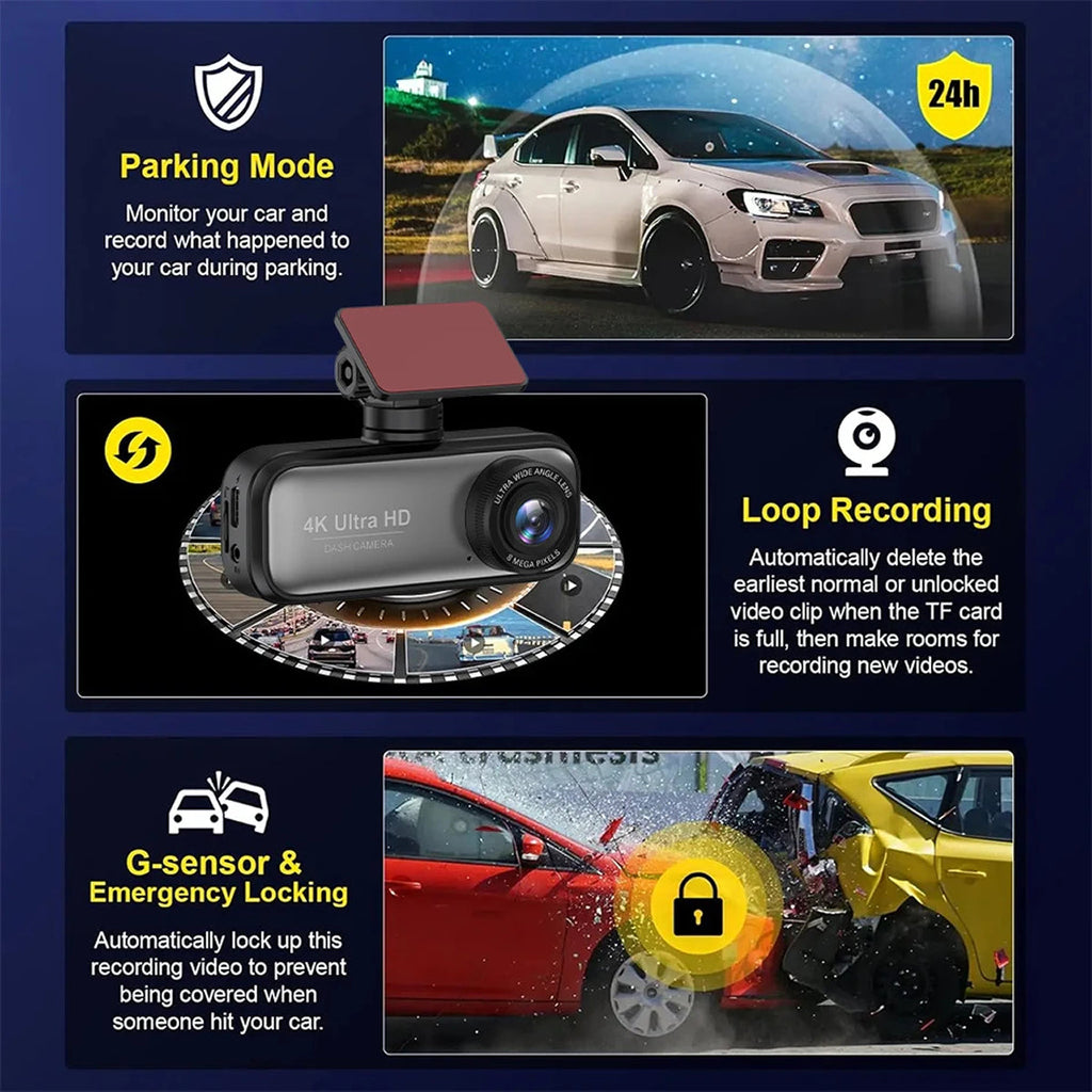 4K Dual-Lens Car Camera — WiFi, GPS, Front & Rear Recording