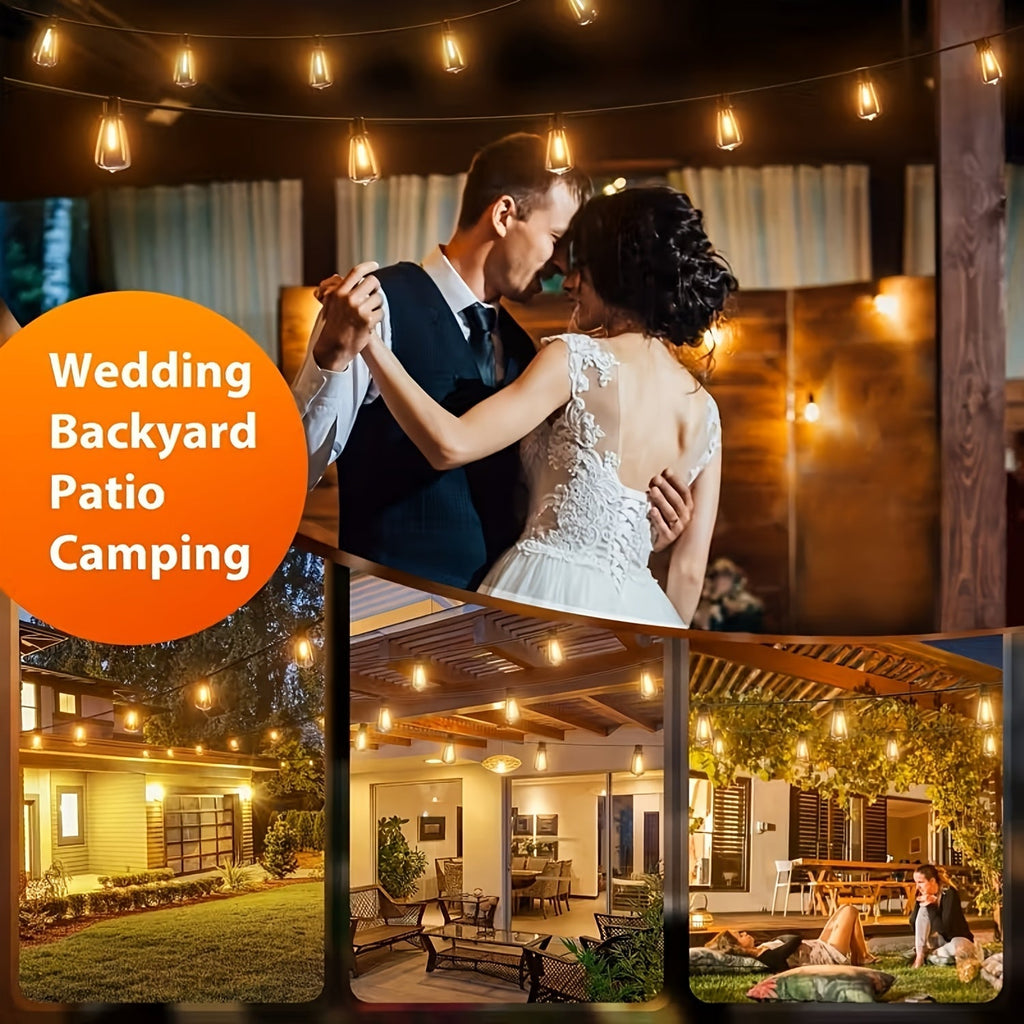 100FT Solar String Lights Outdoor Commercial Grade LED with Dimmable Yellow ST38 Bulbs - Euroselle