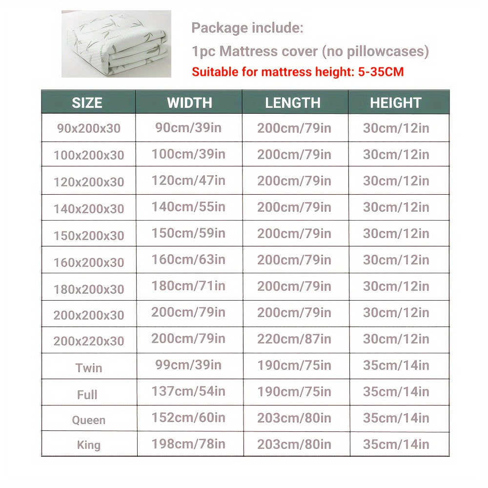 Cobrecolchão de fibra de bambu com bolsos profundos para um ajuste perfeito, camada de malha jersey ventilada para controlo da temperatura, disponível nos tamanhos Twin, Full, Queen e King, para dormir confortavelmente durante todo o ano