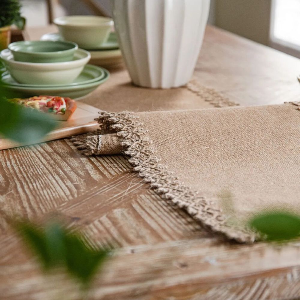 Bieżnik z plecionej juty na stół jadalniany, 12 in x 71 in, naturalny beż, dekoracja bufetu w stylu rustykalnego domu wiejskiego, boho, do kuchni i domu