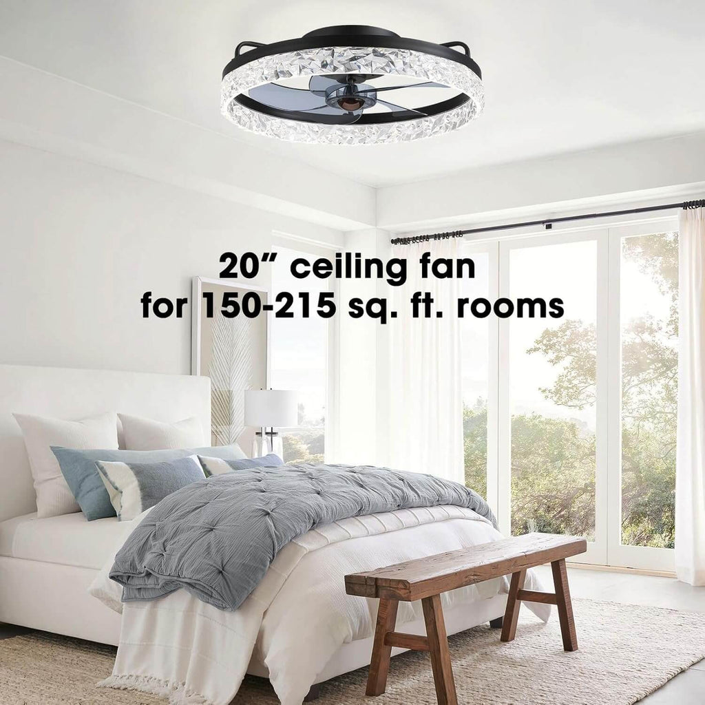 Szabályozható LED-es mennyezeti ventilátor lámpával, 20 hüvelykes, fekete vas, 6 sebességfokozat, megfordítható lapátok, 3 színhőmérséklet, hálószobába, nappaliba, étkezőbe, konyhába