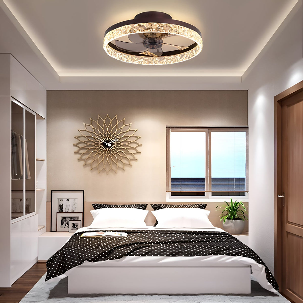 Szabályozható LED-es mennyezeti ventilátor lámpával, 20 hüvelykes, fekete vas, 6 sebességfokozat, megfordítható lapátok, 3 színhőmérséklet, hálószobába, nappaliba, étkezőbe, konyhába