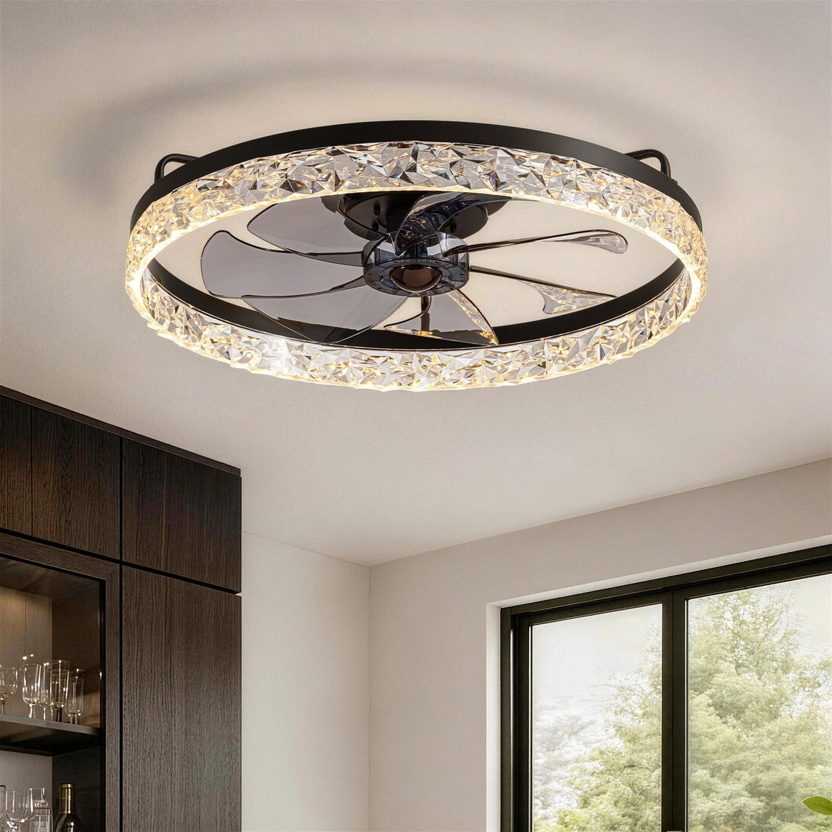 Szabályozható LED-es mennyezeti ventilátor lámpával, 20 hüvelykes, fekete vas, 6 sebességfokozat, megfordítható lapátok, 3 színhőmérséklet, hálószobába, nappaliba, étkezőbe, konyhába
