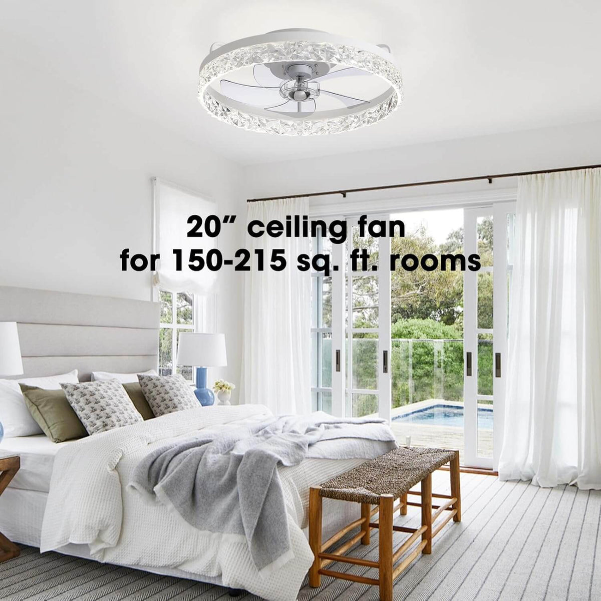 Szabályozható LED-es mennyezeti ventilátor lámpával, 20 hüvelykes, fekete vas, 6 sebességfokozat, megfordítható lapátok, 3 színhőmérséklet, hálószobába, nappaliba, étkezőbe, konyhába