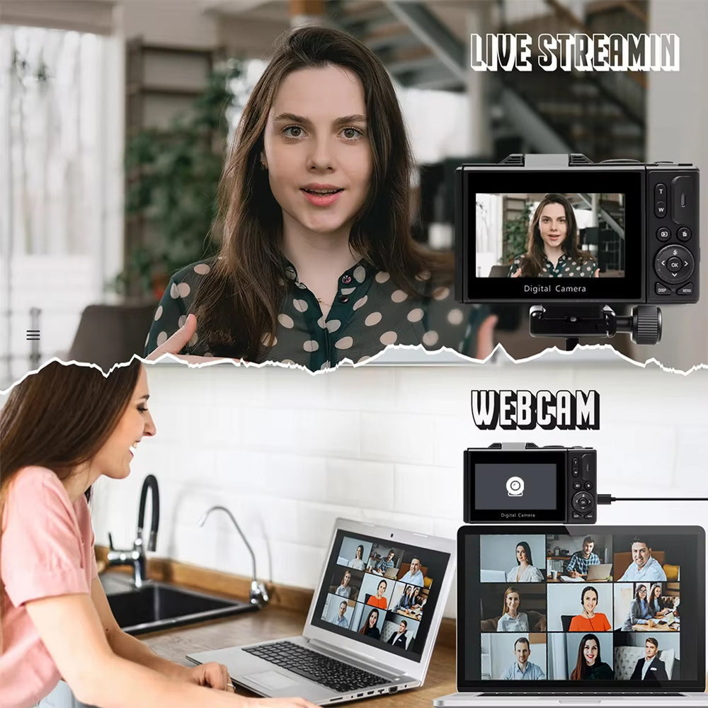 Videocamera digitale 4K compatta — schermo ribaltabile, zoom 18x