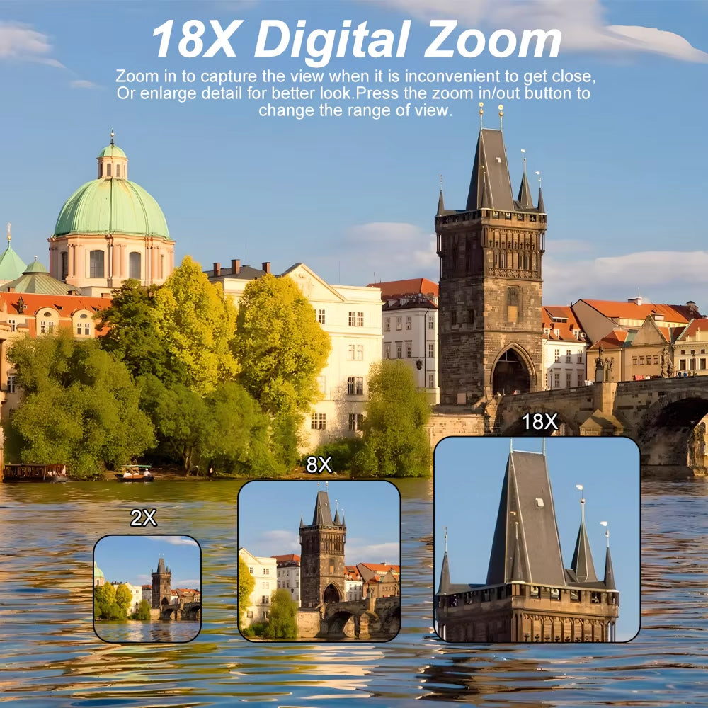 Videocamera digitale 4K compatta — schermo ribaltabile, zoom 18x