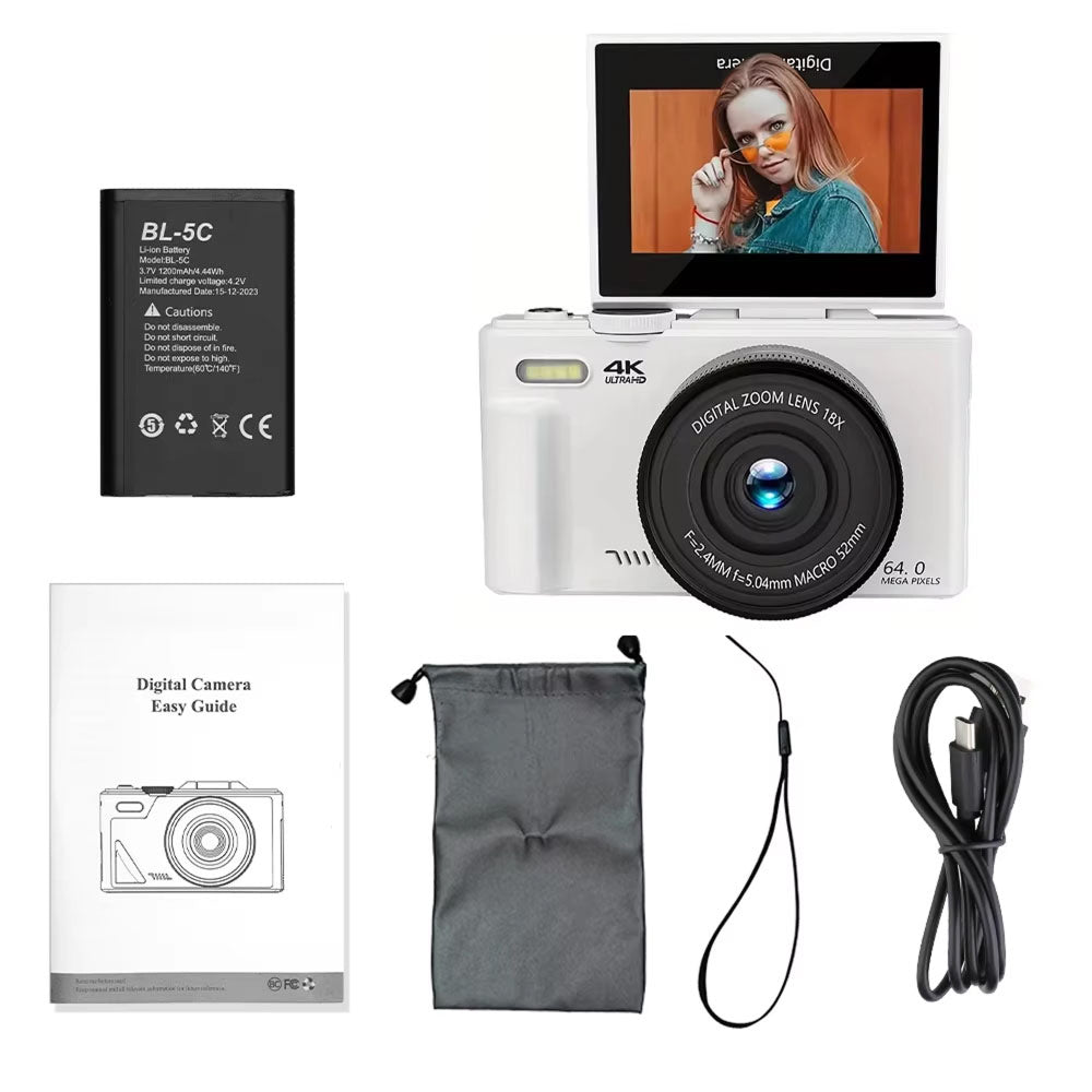 Videocamera digitale 4K compatta — schermo ribaltabile, zoom 18x