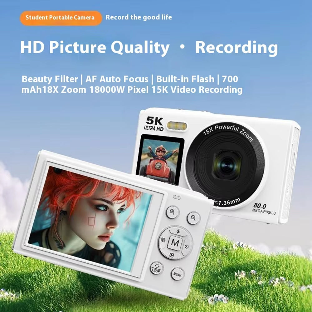 Videocamera UHD per vlog con doppio schermo — 13 MP, zoom 18x, messa a fuoco automatica