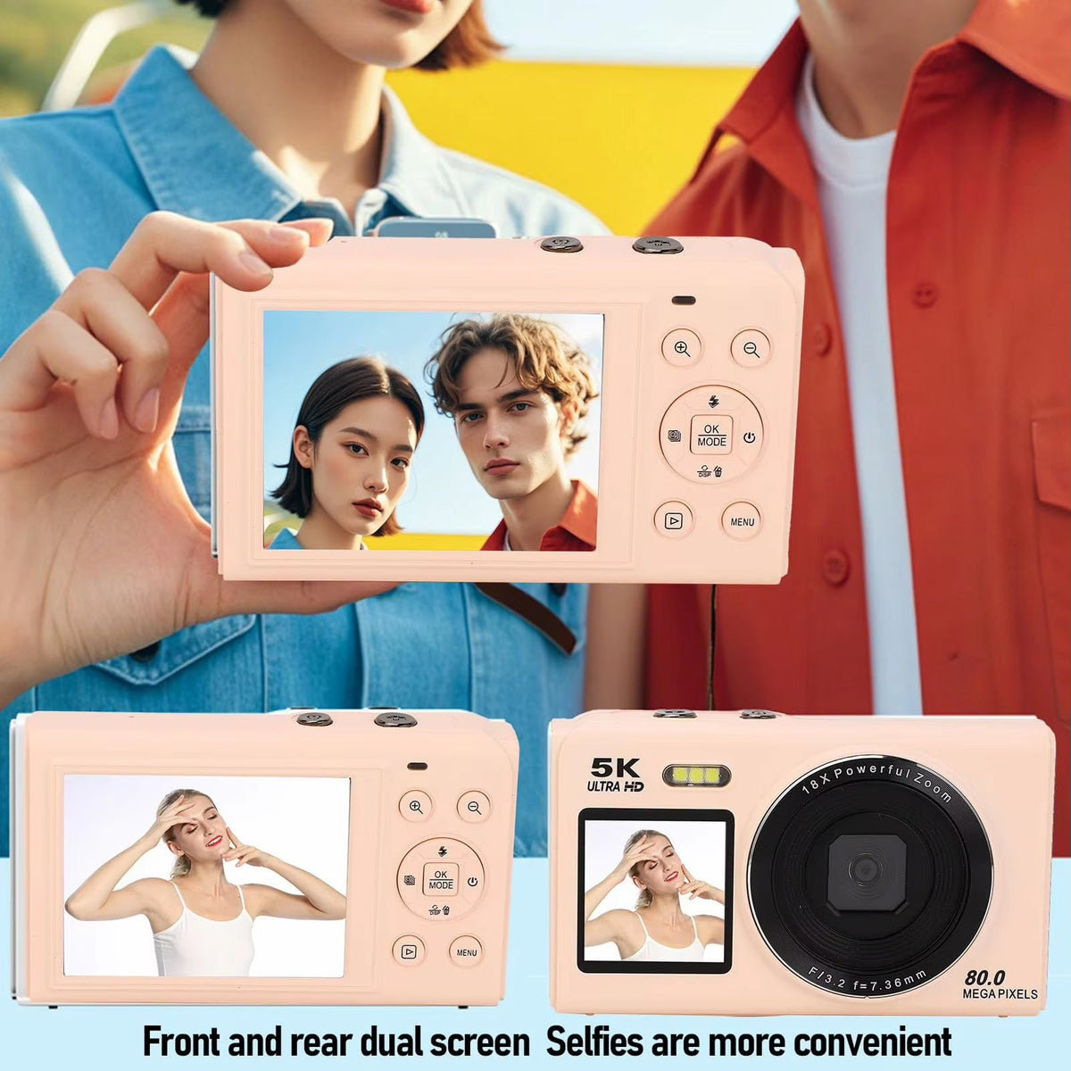 Videocamera UHD per vlog con doppio schermo — 13 MP, zoom 18x, messa a fuoco automatica
