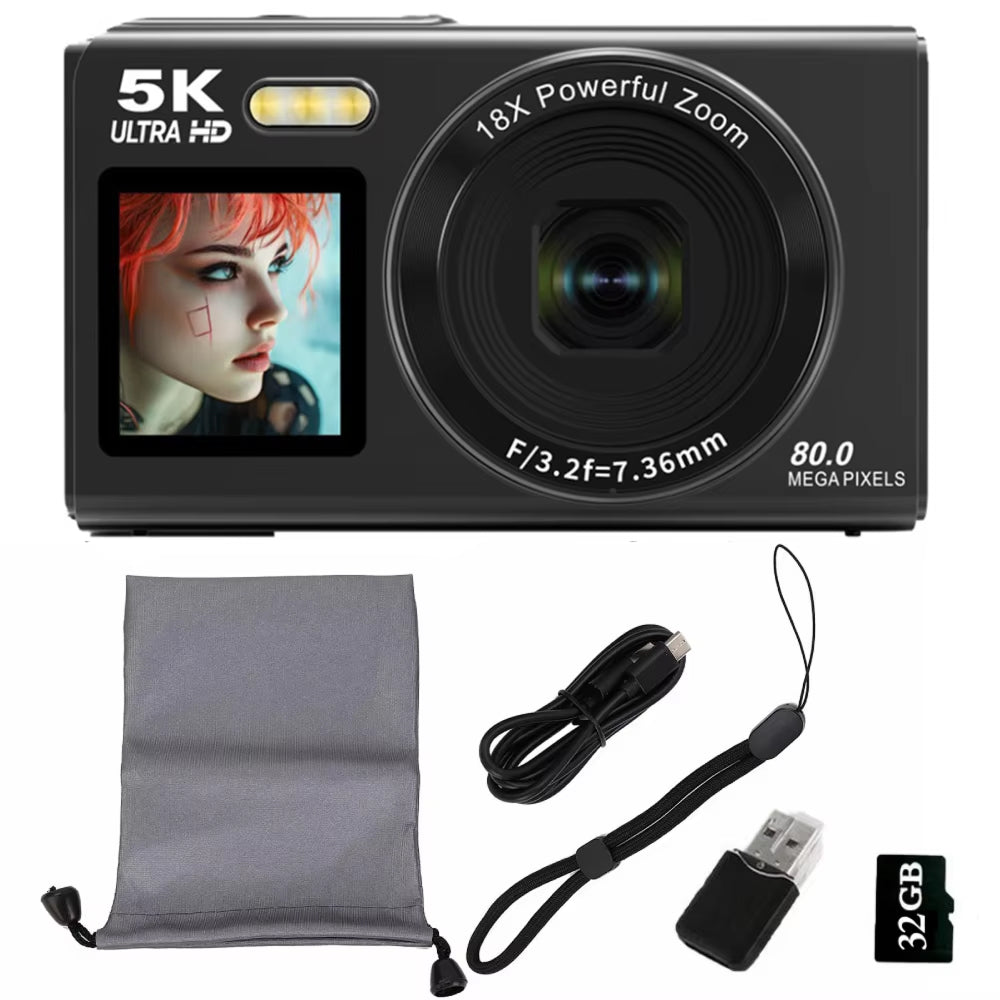Videocamera UHD per vlog con doppio schermo — 13 MP, zoom 18x, messa a fuoco automatica
