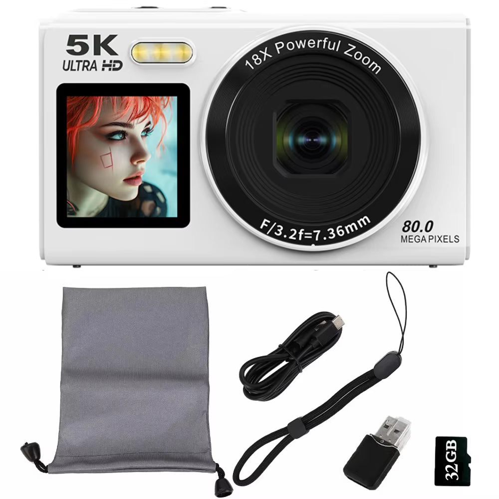 Videocamera UHD per vlog con doppio schermo — 13 MP, zoom 18x, messa a fuoco automatica