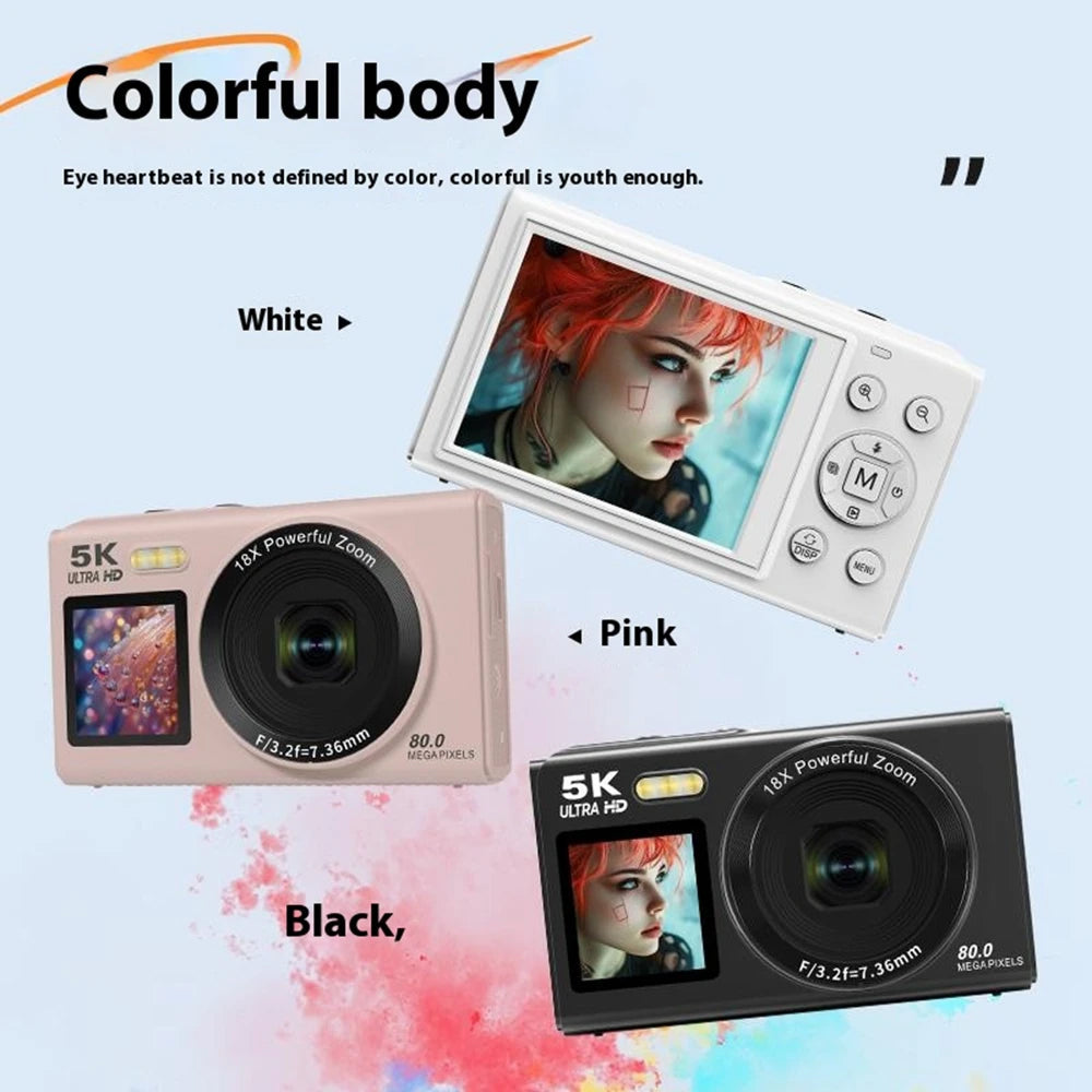 Videocamera UHD per vlog con doppio schermo — 13 MP, zoom 18x, messa a fuoco automatica