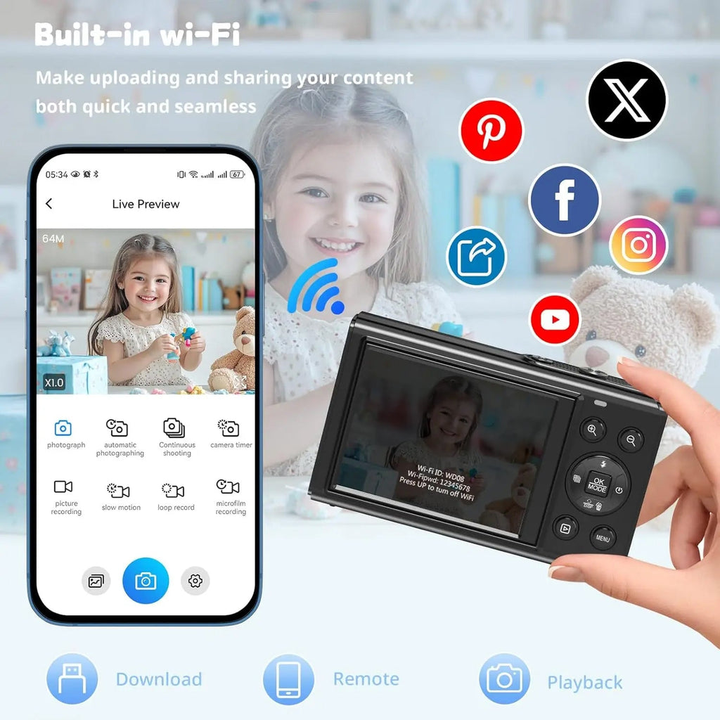 Videocamera UHD per vlog con doppio schermo — 13 MP, zoom 18x, messa a fuoco automatica
