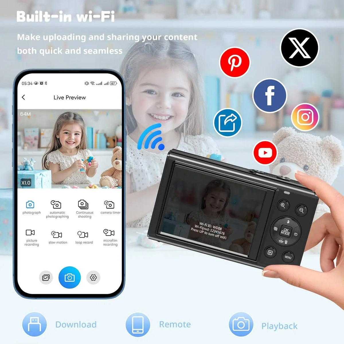 Videocamera UHD per vlog con doppio schermo — 13 MP, zoom 18x, messa a fuoco automatica