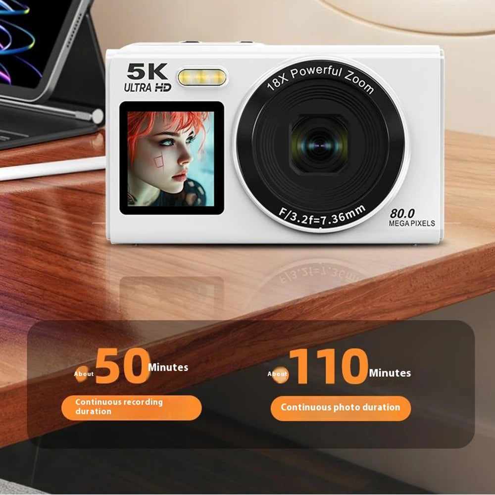 Videocamera UHD per vlog con doppio schermo — 13 MP, zoom 18x, messa a fuoco automatica