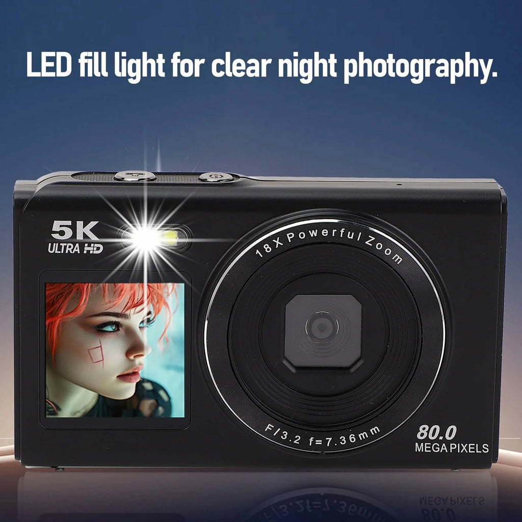 Videocamera UHD per vlog con doppio schermo — 13 MP, zoom 18x, messa a fuoco automatica