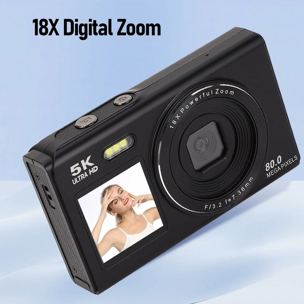 Videocamera UHD per vlog con doppio schermo — 13 MP, zoom 18x, messa a fuoco automatica
