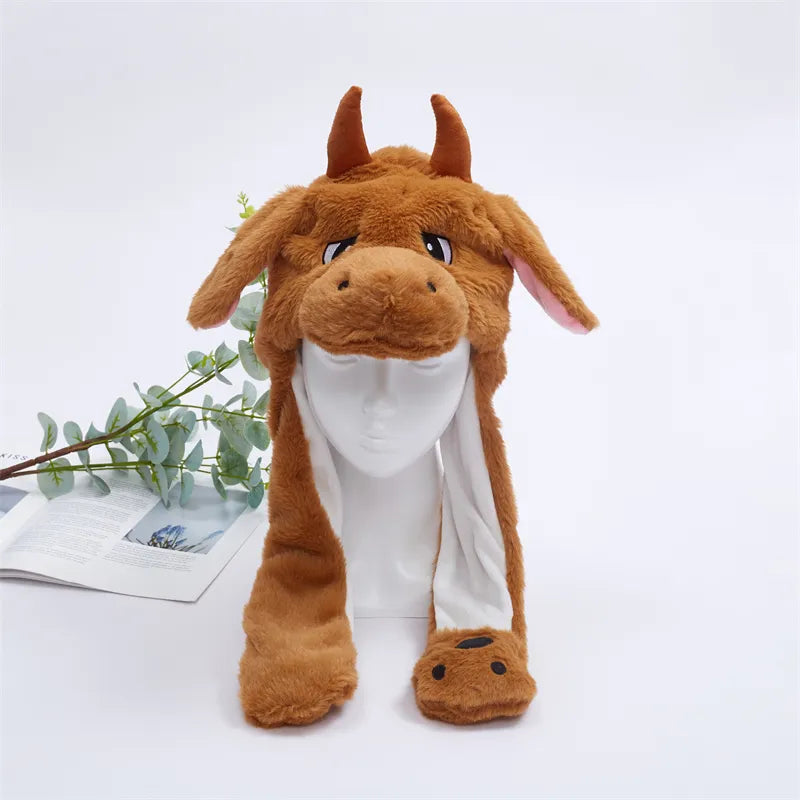 Interactive Plush Hat with Pop-Up Ears and Squeeze Paws