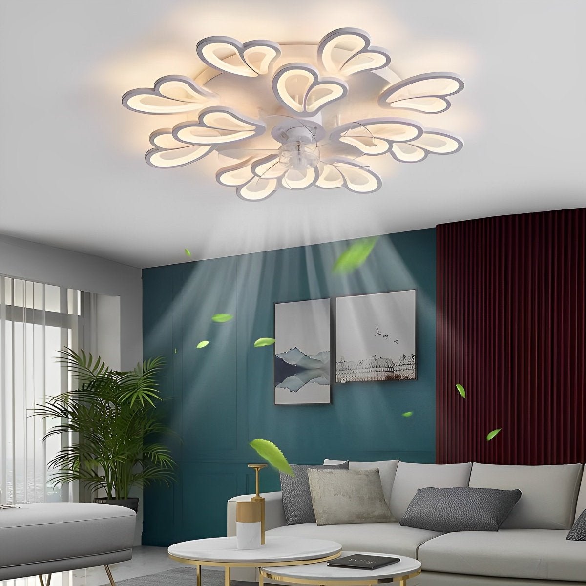 Deckenventilator mit Fernbedienung und LED-Leuchte, 35 in, flache Aufbauleuchte, für Luftstrom und einstellbare Farbtemperatur, für Schlafzimmer, Wohnzimmer und Esszimmer