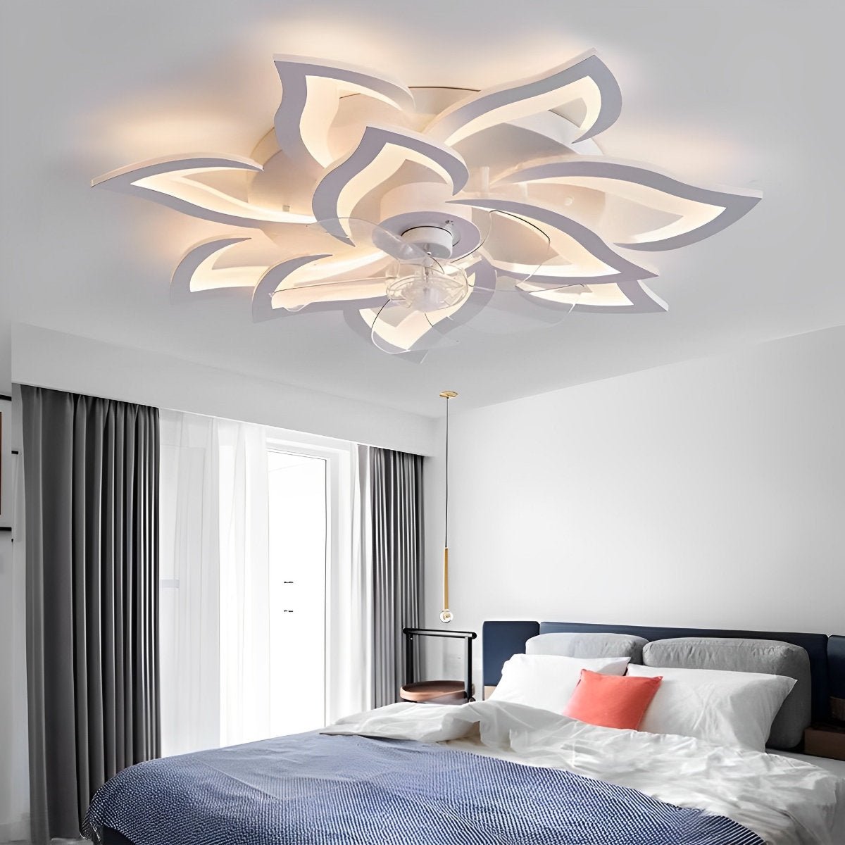 Deckenventilator mit Fernbedienung und LED-Leuchte, 35 in, flache Aufbauleuchte, für Luftstrom und einstellbare Farbtemperatur, für Schlafzimmer, Wohnzimmer und Esszimmer