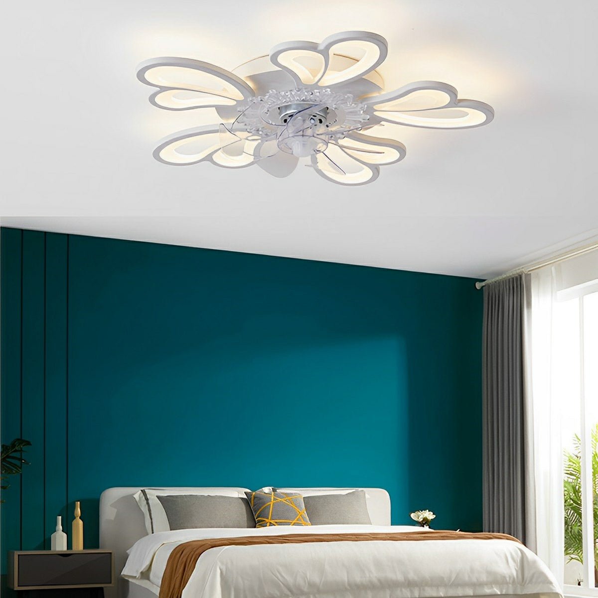 Deckenventilator mit Fernbedienung und LED-Leuchte, 35 in, flache Aufbauleuchte, für Luftstrom und einstellbare Farbtemperatur, für Schlafzimmer, Wohnzimmer und Esszimmer