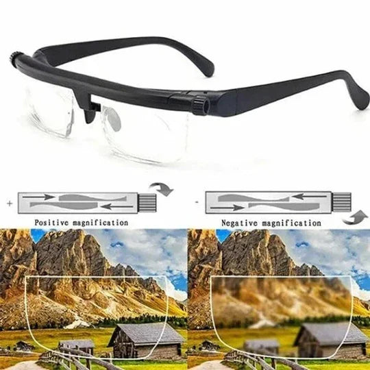 Dial-Adjustable Reading Glasses — Variable Focus Near/Far Vision