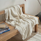 Lightweight 4-Layer Cotton Gauze Blanket with Elegant Fringe - Euroselle