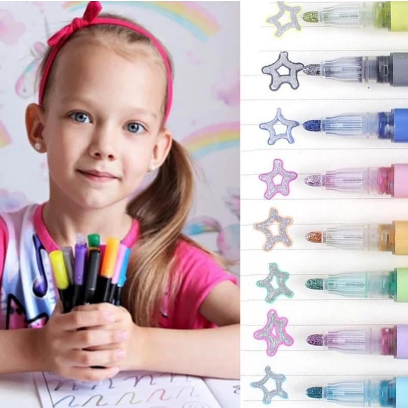 Metaalkleurige dubbelpuntige kunststiften voor kinderen – levendige, veelzijdige kleuren