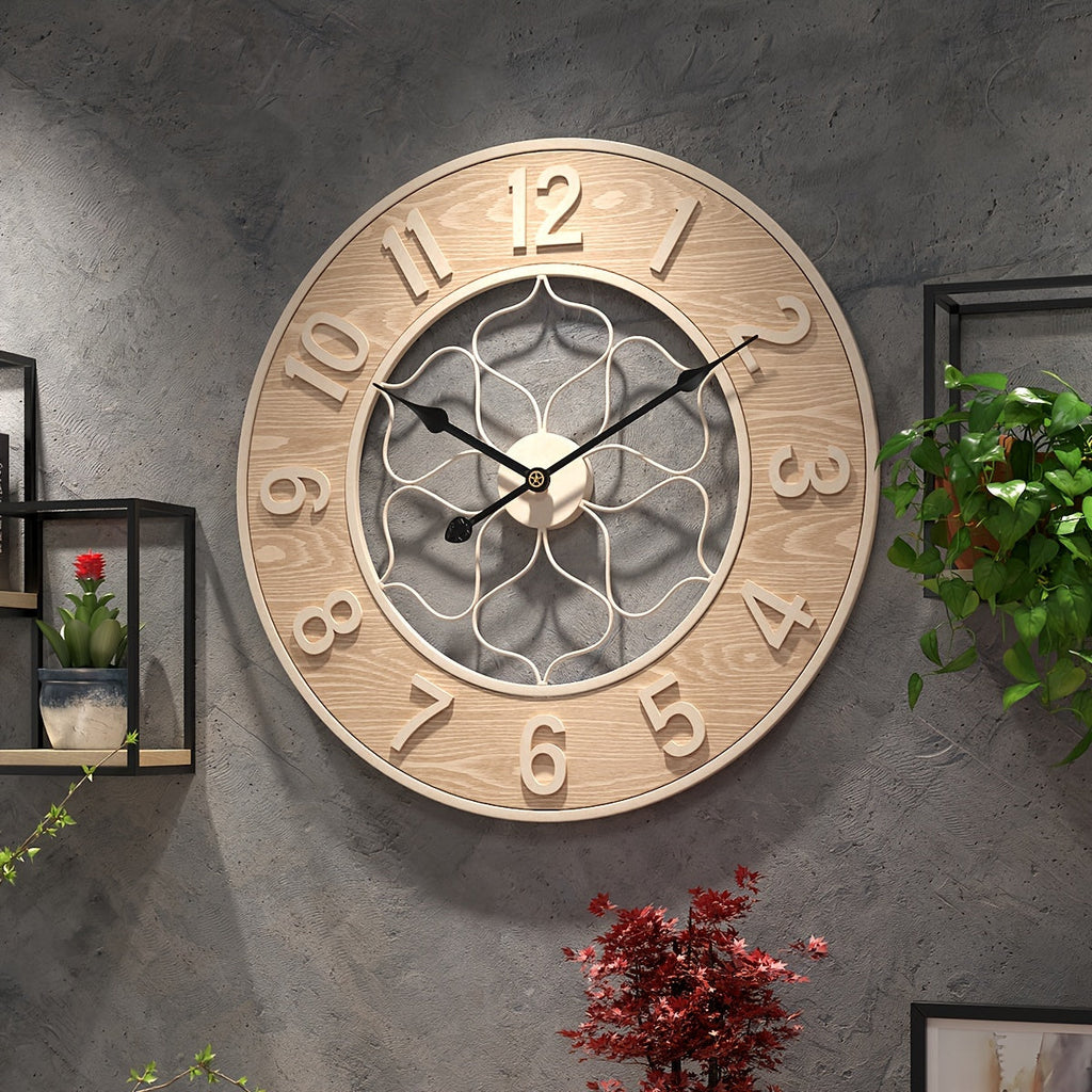 Vintage Iron & Wood Wall Statement Clock - Euroselle