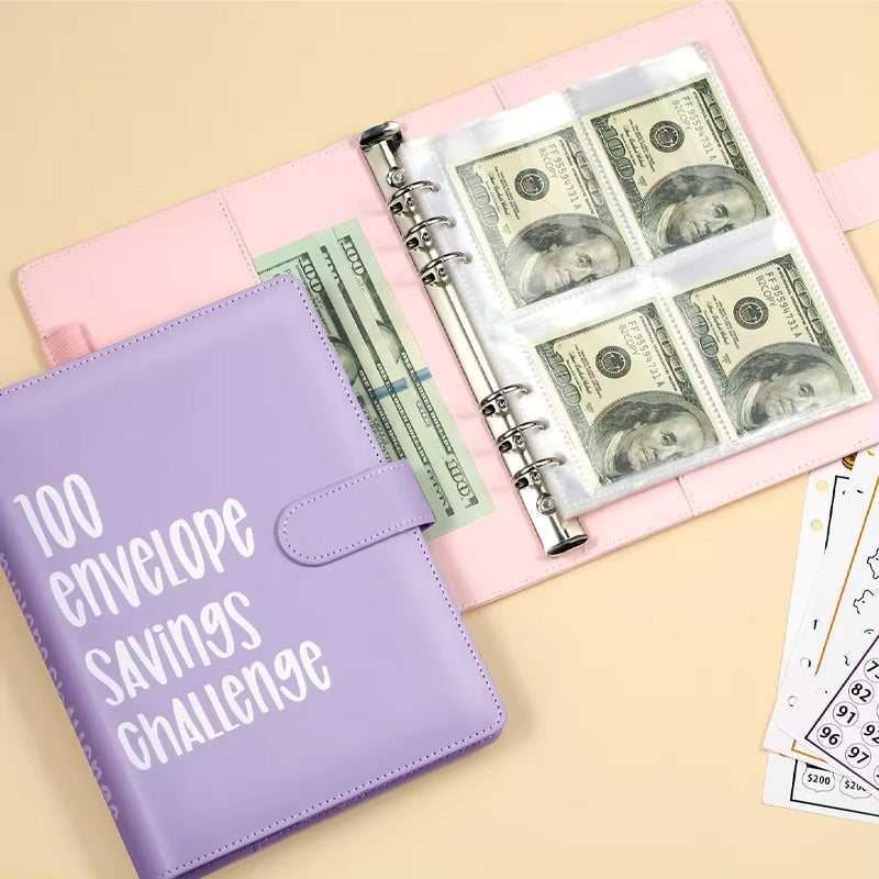 Carpeta ahorradora de dinero con 100 sobres — organizador de presupuesto de cuero PU