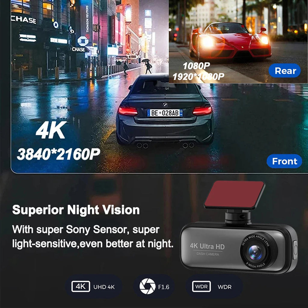 4K Dual-Lens Car Camera — WiFi, GPS, Front & Rear Recording