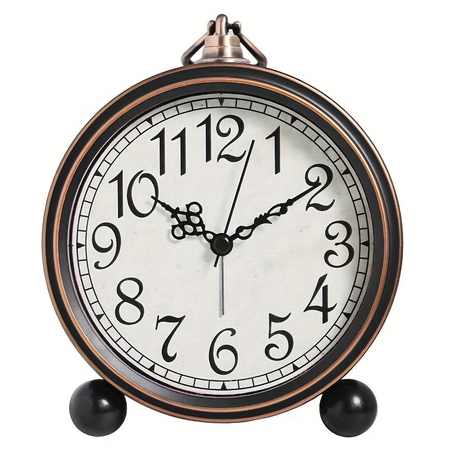 European Vintage Metal Bedside Alarm Clock Silent Analog Large Display - Euroselle
