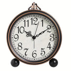 European Vintage Metal Bedside Alarm Clock Silent Analog Large Display - Euroselle